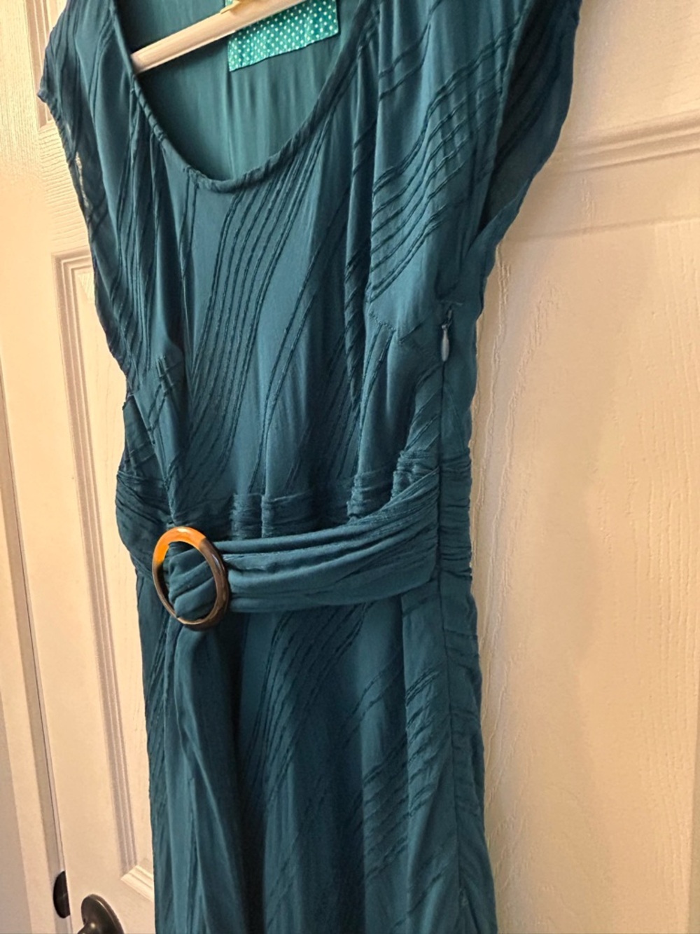 Anthropologie Guinevere Teal Maxi Dress Belted Asymmetrical Hem Size 0 - Picture 7 of 9